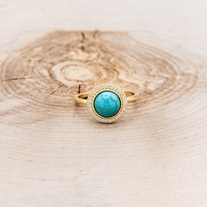 "TERRA" - ROUND CUT TURQUOISE ENGAGEMENT RING WITH DIAMOND HALO