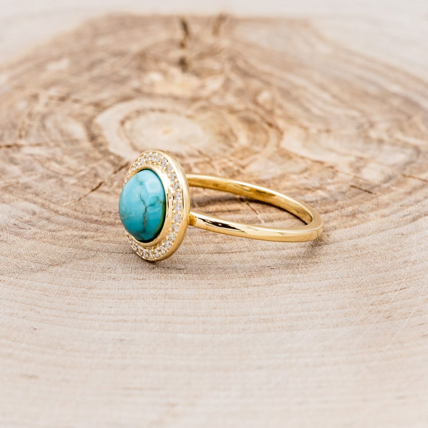"TERRA" - ROUND CUT TURQUOISE ENGAGEMENT RING WITH DIAMOND HALO-3