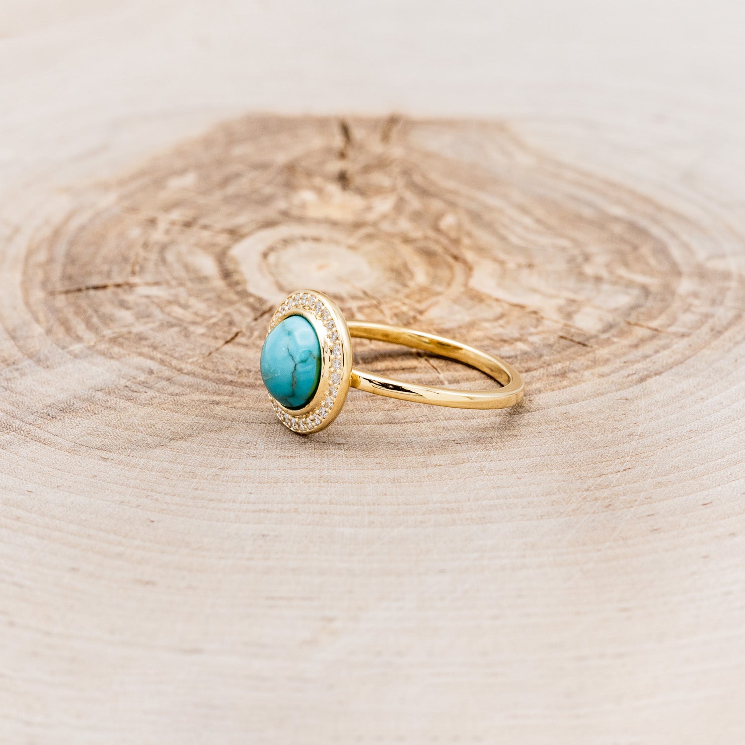 "TERRA" - ROUND CUT TURQUOISE ENGAGEMENT RING WITH DIAMOND HALO-3