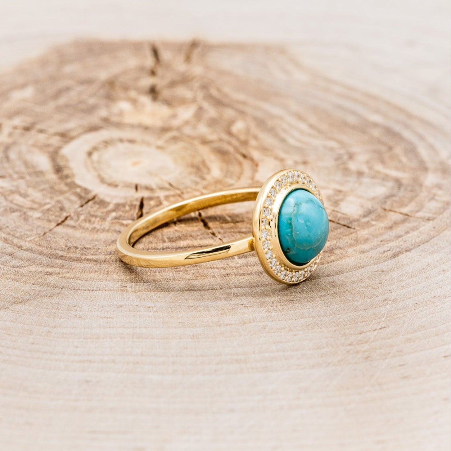 "TERRA" - ROUND CUT TURQUOISE ENGAGEMENT RING WITH DIAMOND HALO-2