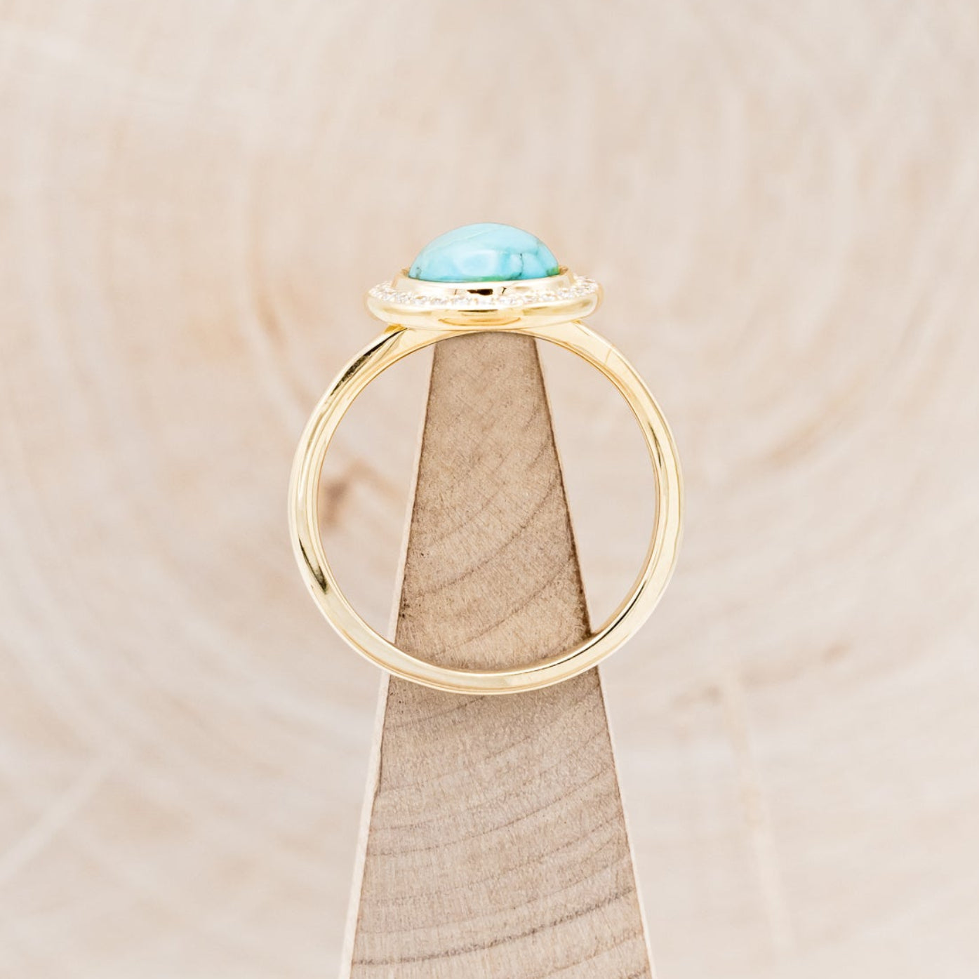 "TERRA" - ROUND CUT TURQUOISE ENGAGEMENT RING WITH DIAMOND HALO-6