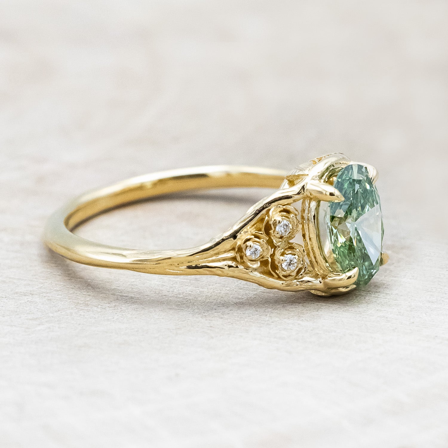 "THORNE" - FLORAL-STYLE ENGAGEMENT RING WITH ROSE DIAMOND ACCENTS - MOUNTING ONLY - SELECT YOUR OWN STONE-Staghead Designs