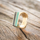 "VEGA" - FLAT TOP BLACK ONYX & MALACHITE WEDDING BAND WITH SIDE SET EMERALD-5