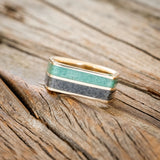 "VEGA" - FLAT TOP BLACK ONYX & MALACHITE WEDDING BAND WITH SIDE SET EMERALD-6