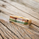 "VEGA" - FLAT TOP MOSS & REDWOOD WEDDING BAND WITH SIDE SET AMETHYST-2