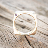 "VEGA" - FLAT TOP MOSS & REDWOOD WEDDING BAND WITH SIDE SET AMETHYST-4