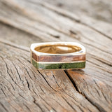 "VEGA" - FLAT TOP MOSS & REDWOOD WEDDING BAND WITH SIDE SET AMETHYST-3