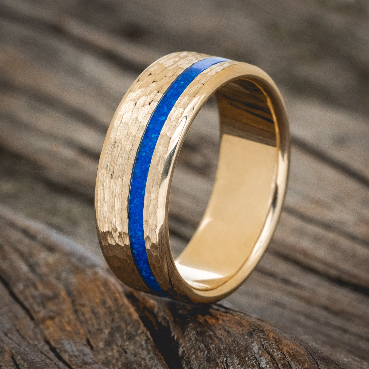 "VERTIGO" - BLUE OPAL WEDDING BAND WITH A HAMMERED FINISH-10