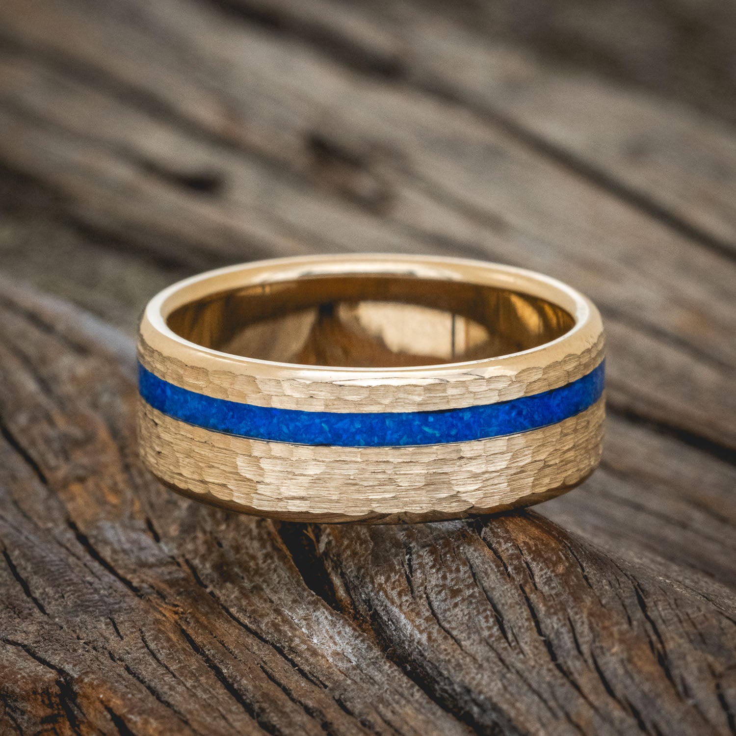 "VERTIGO" - BLUE OPAL WEDDING BAND WITH A HAMMERED FINISH-12