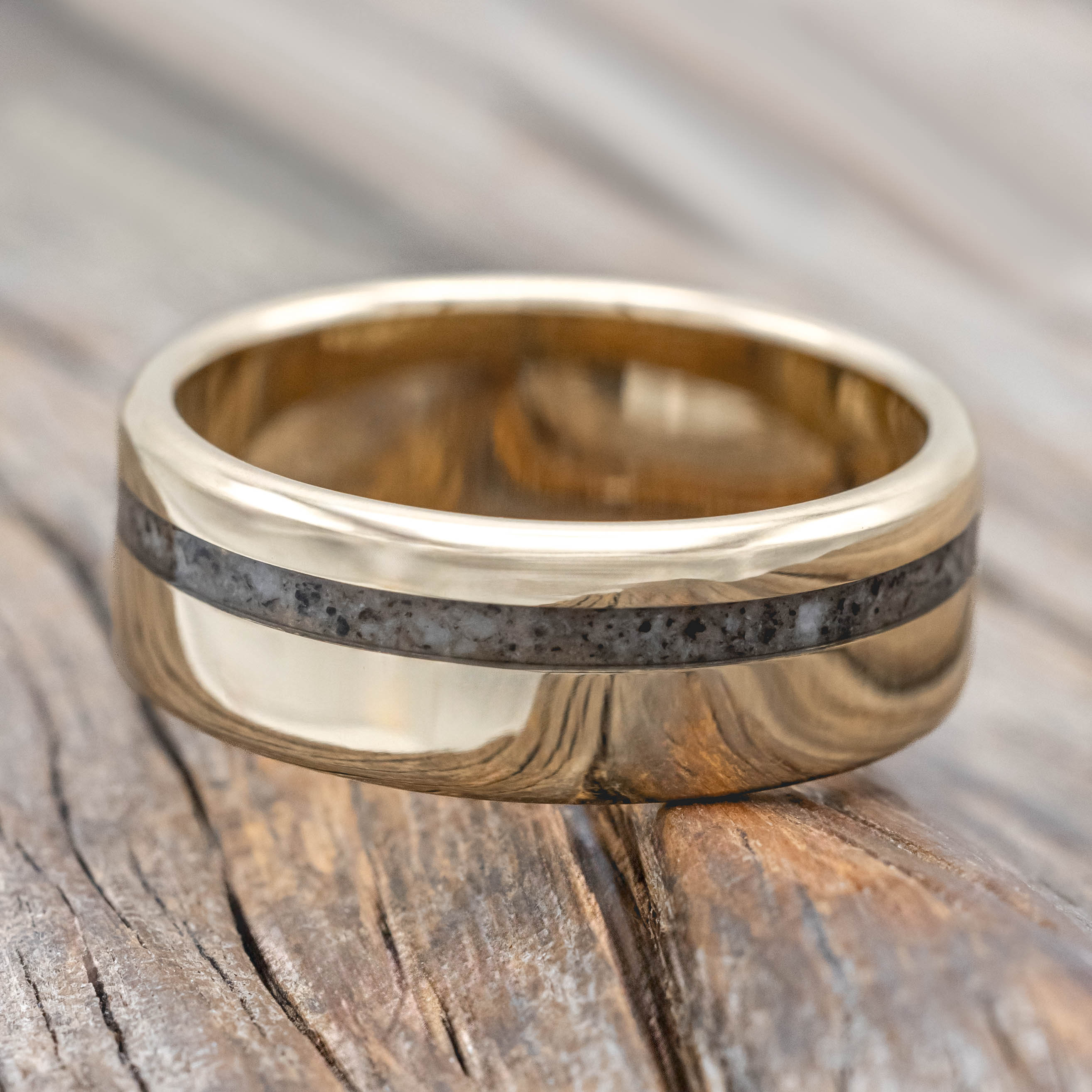 "VERTIGO" - CRUSHED GRANITE WEDDING RING FEATURING A 14K GOLD BAND-Staghead Designs