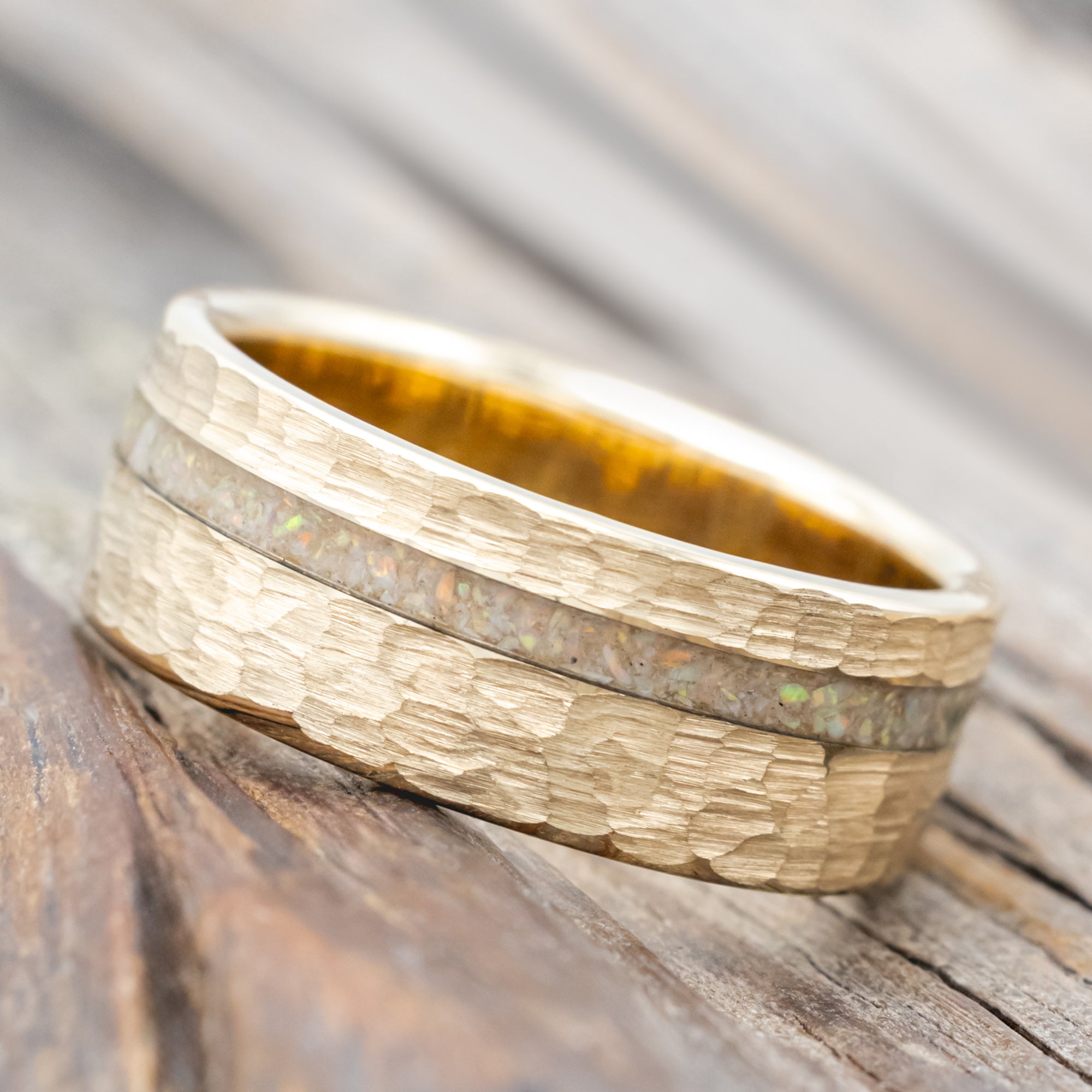 "Vertigo" - Fire & Ice Opal Wedding Band With Custom Finish