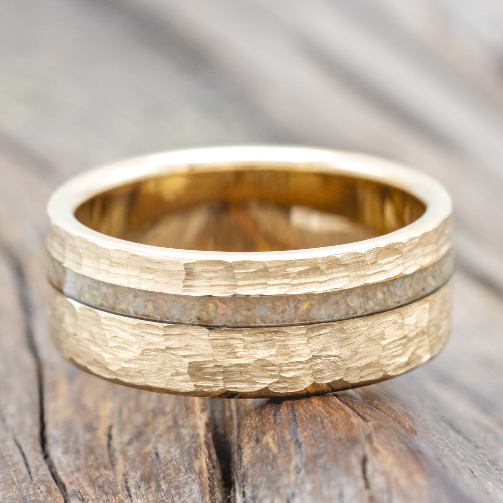 "Vertigo" - Fire & Ice Opal Wedding Band With Custom Finish