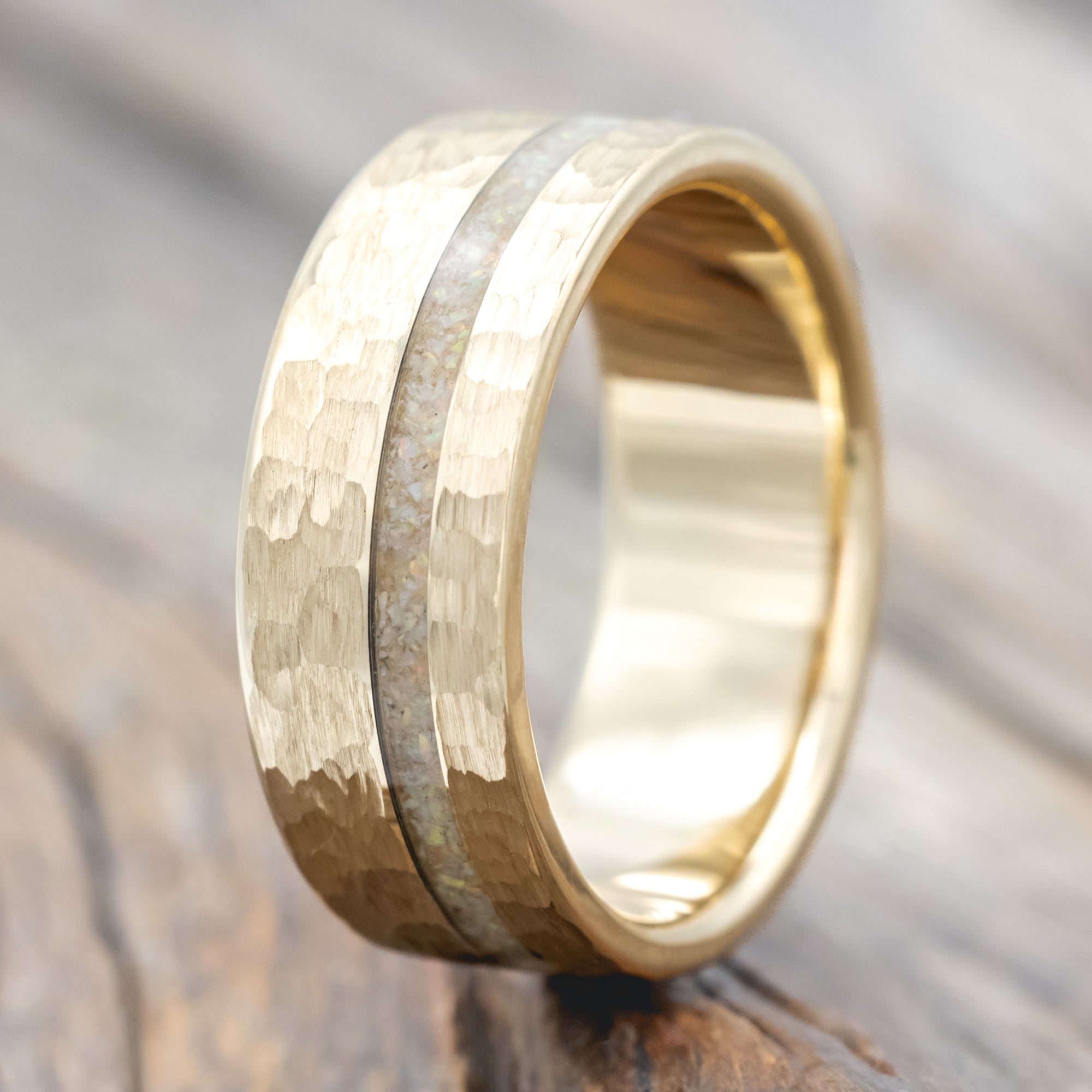 "Vertigo" - Fire & Ice Opal Wedding Band With Custom Finish