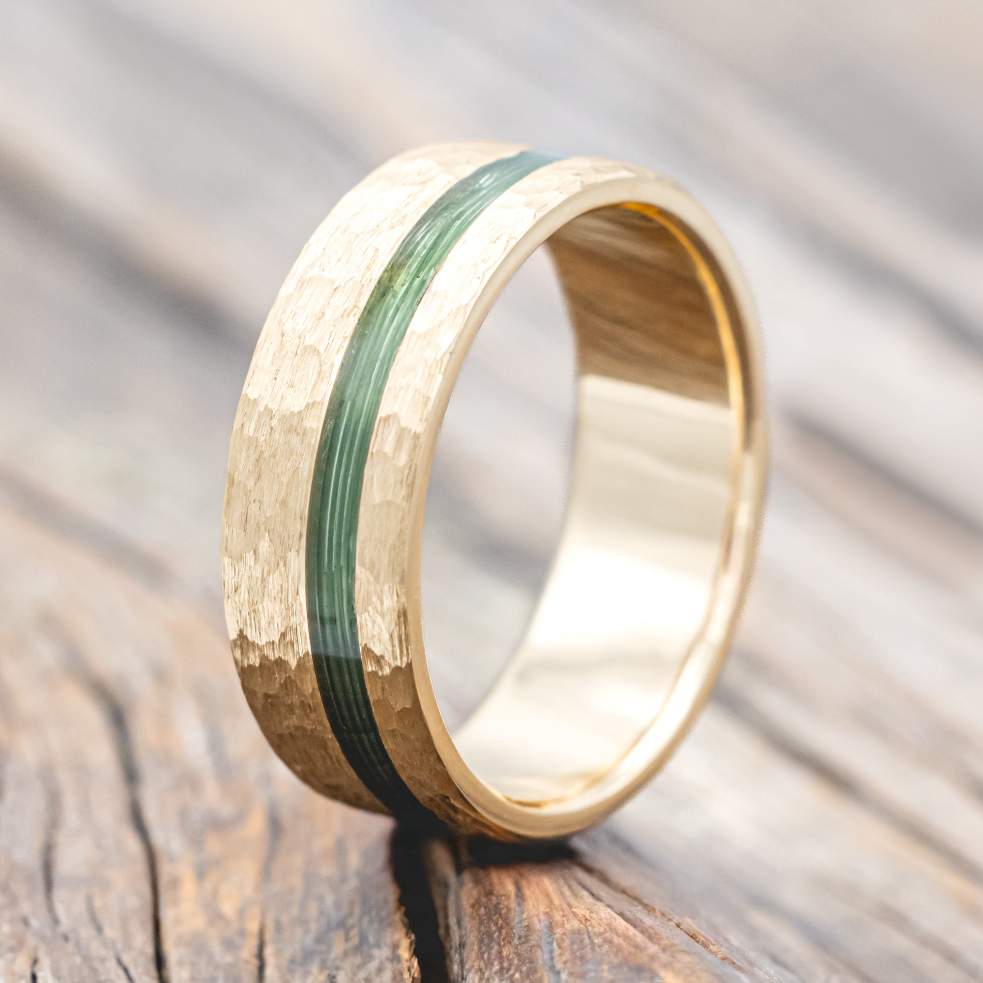 "VERTIGO" - HAMMERED WEDDING BAND WITH FISHING LINE INLAYS-Staghead Designs