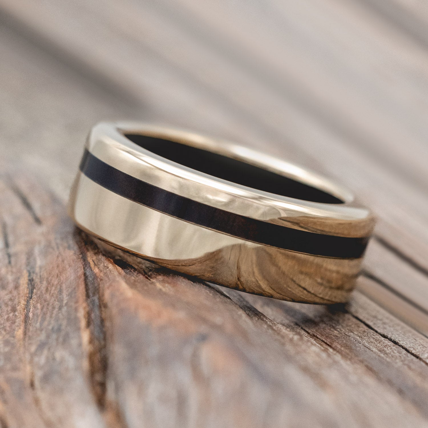 "VERTIGO" - IRONWOOD LINING & INLAY WEDDING RING-Staghead Designs