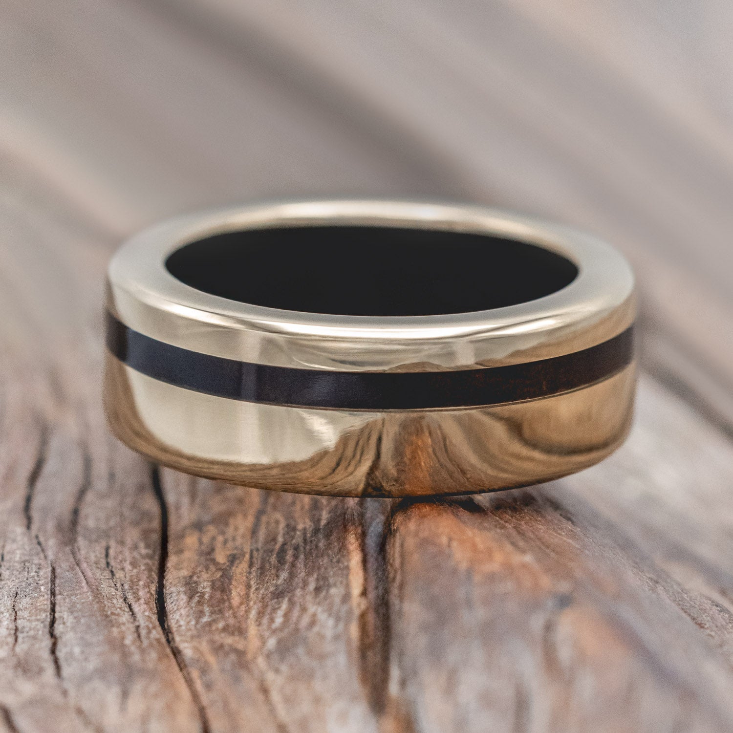 "VERTIGO" - IRONWOOD LINING & INLAY WEDDING RING-Staghead Designs