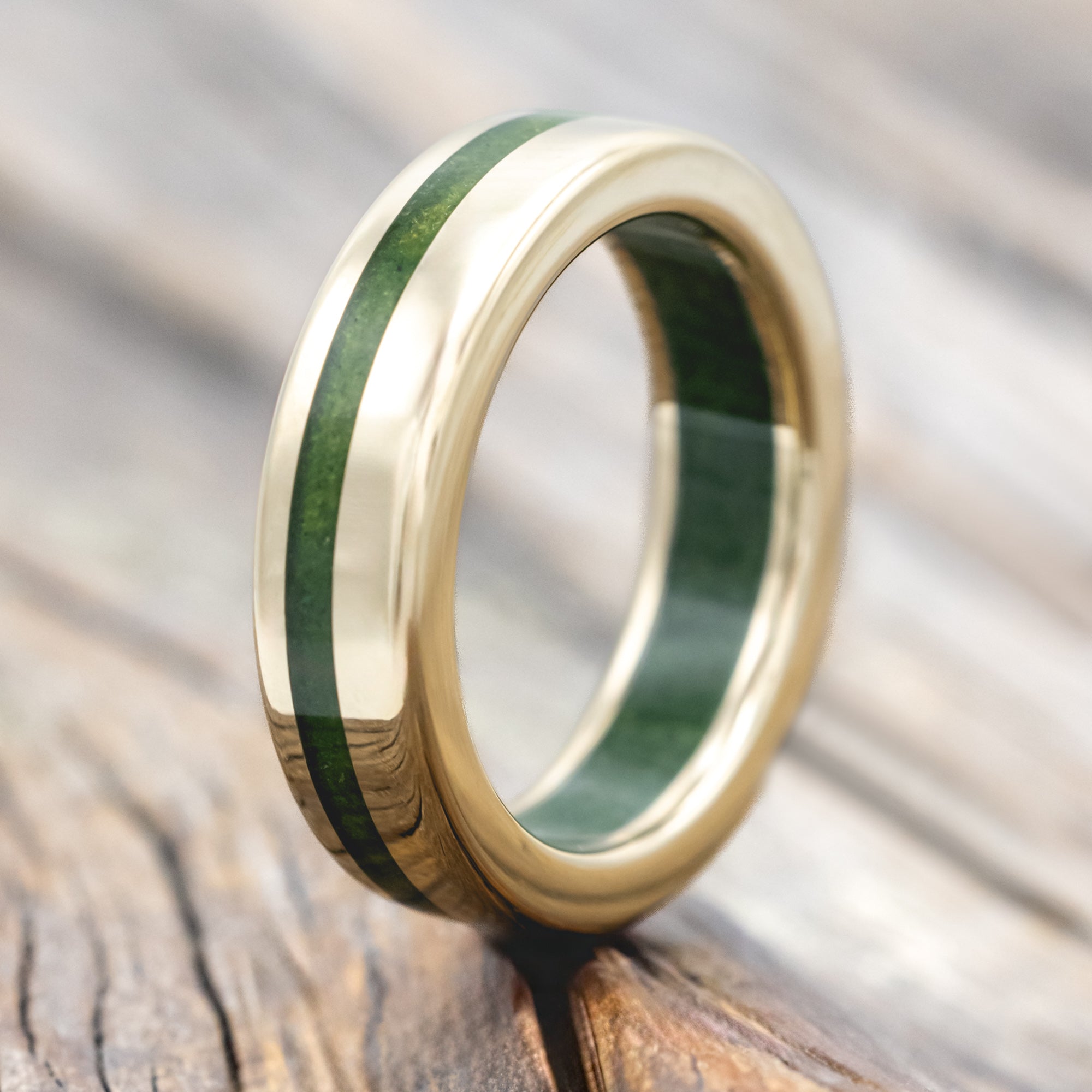 "VERTIGO" - MOSS INLAY & LINING WEDDING RING-Staghead Designs