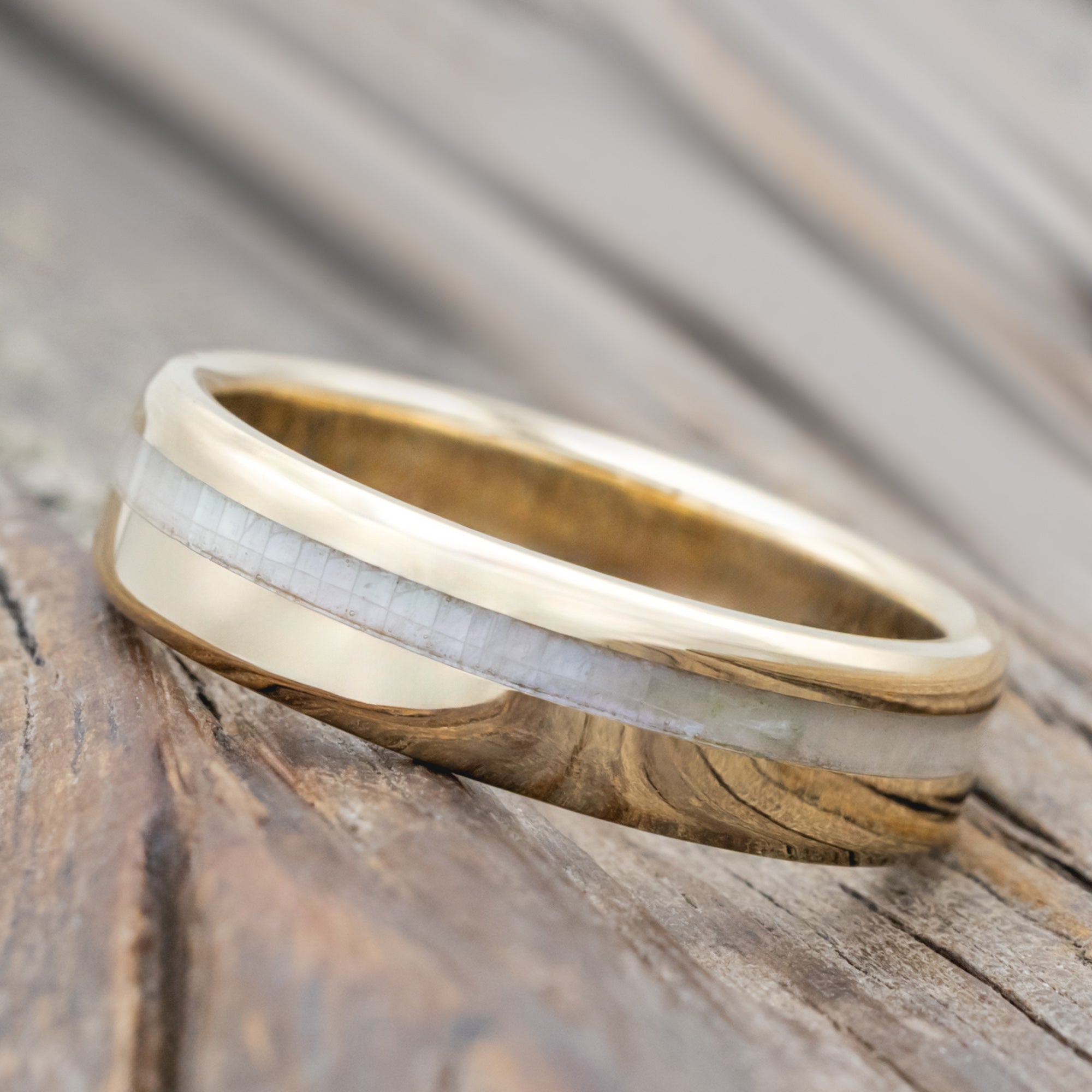 "Vertigo" - Mother Of Pearl Inlay Wedding Band With Custom Finish