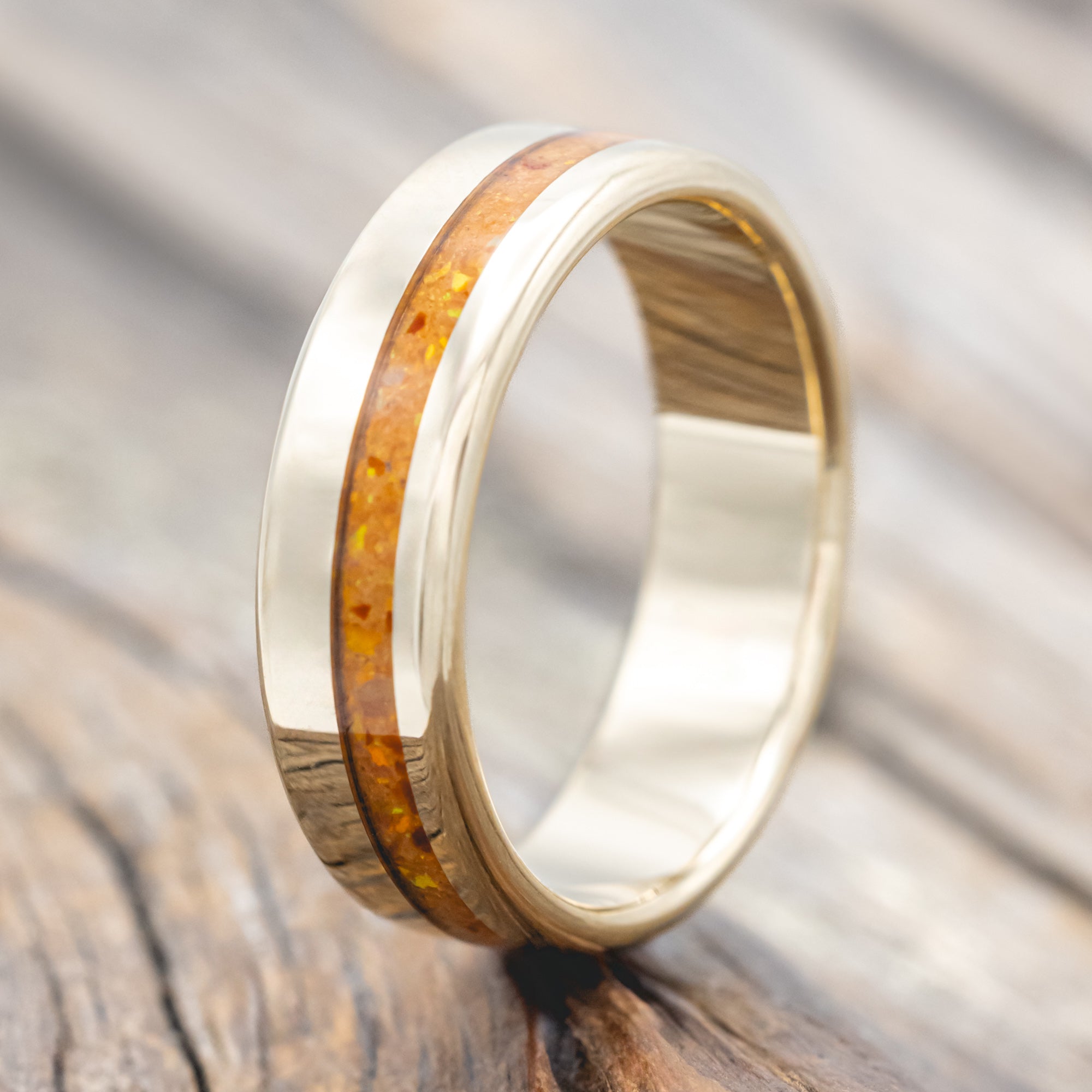 "VERTIGO" - ORANGE OPAL WEDDING RING-Staghead Designs