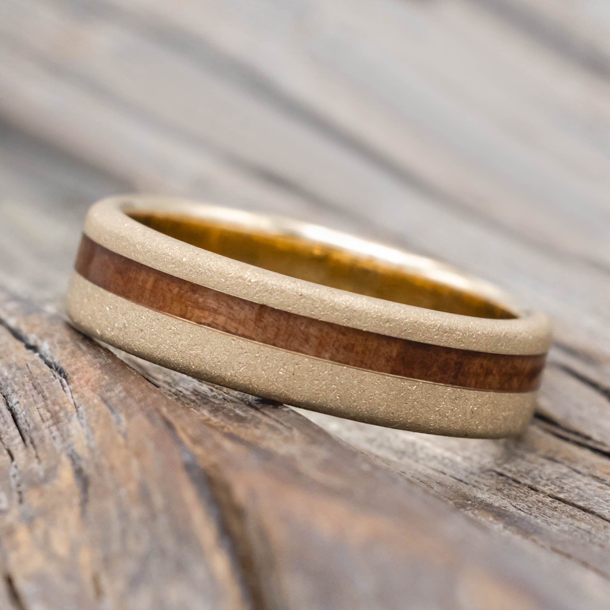 "VERTIGO" - REDWOOD WEDDING RING WITH CUSTOM FINISH-Staghead Designs
