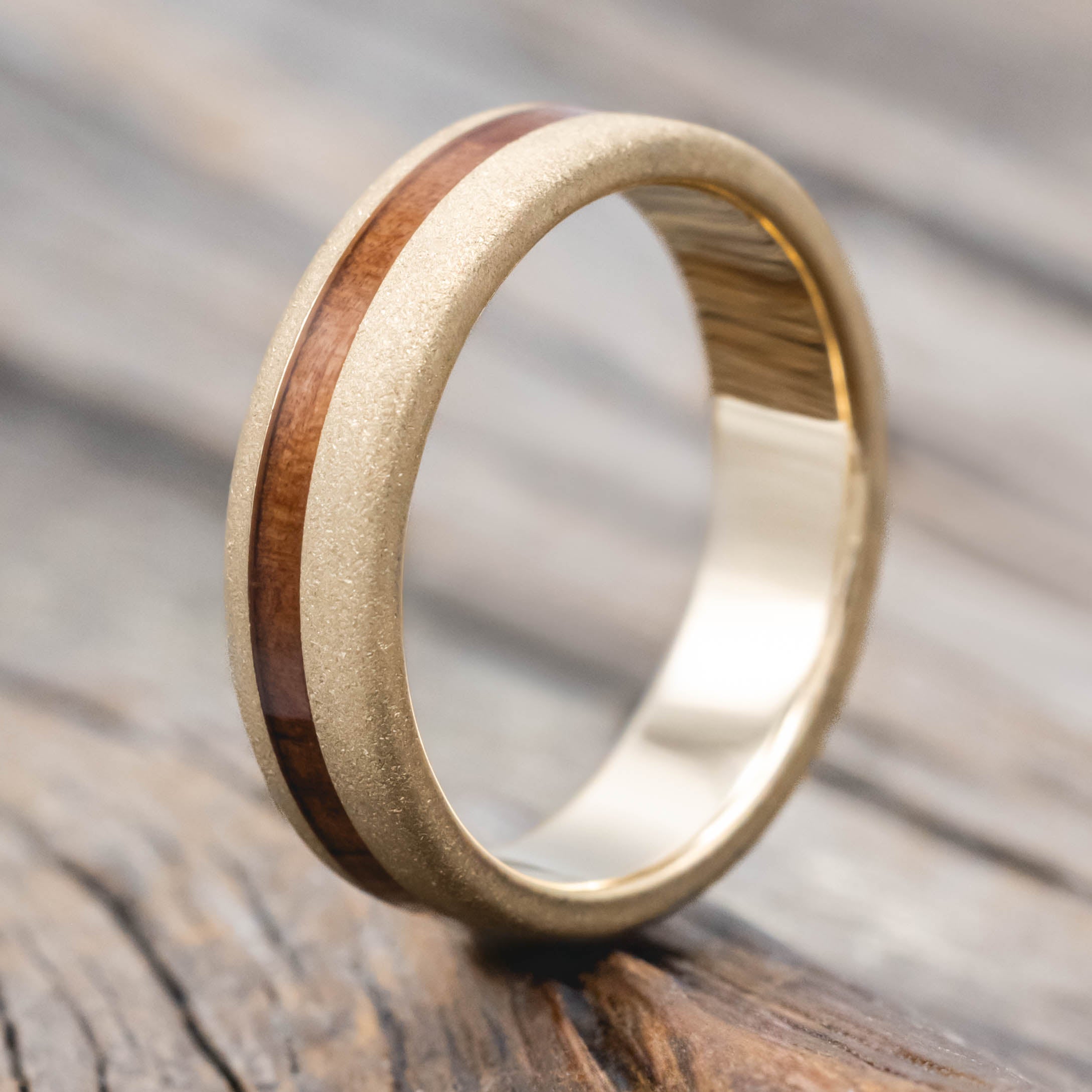 "VERTIGO" - REDWOOD WEDDING RING WITH CUSTOM FINISH-Staghead Designs