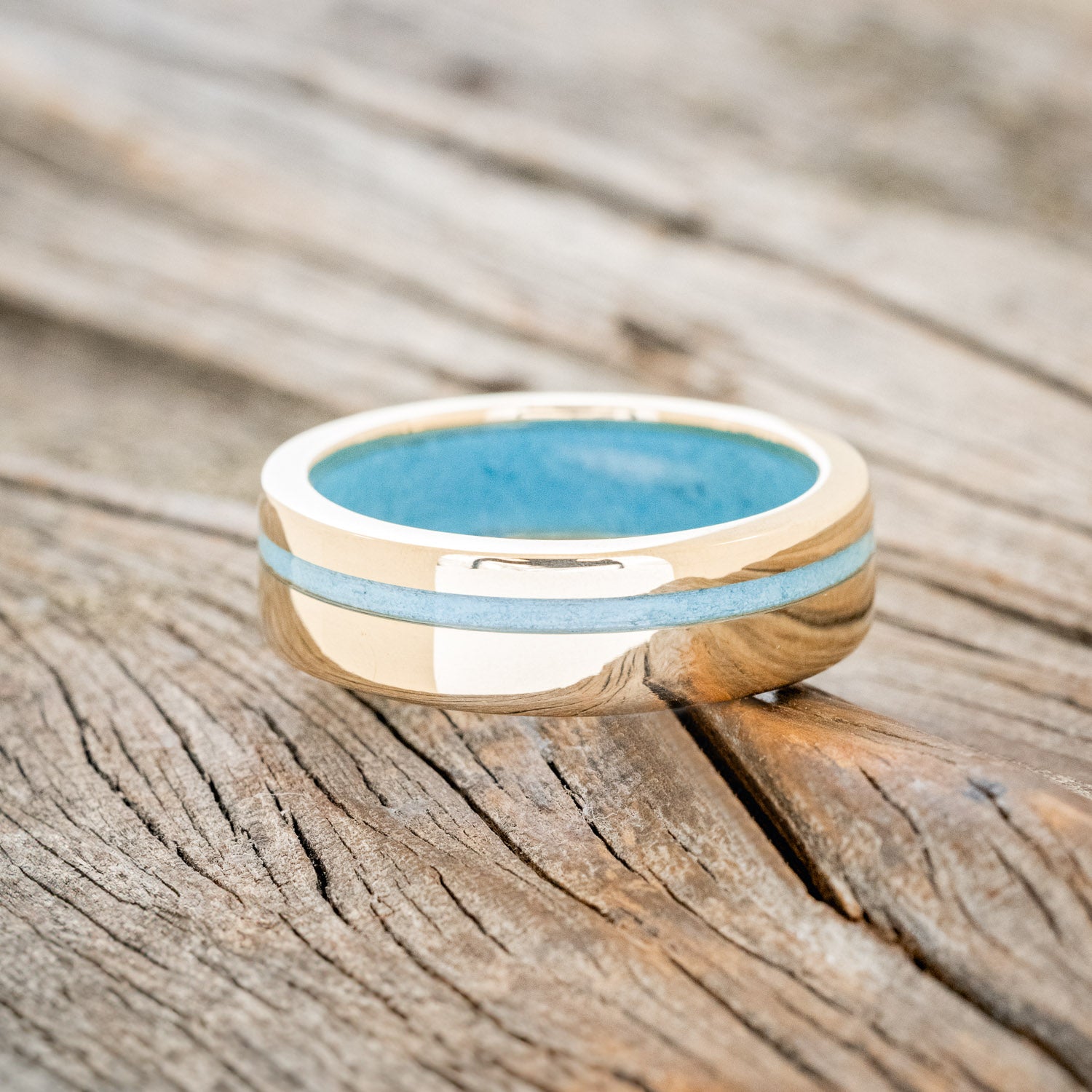 "VERTIGO" - TURQUOISE WEDDING RING FEATURING A TURQUOISE LINED BAND-40