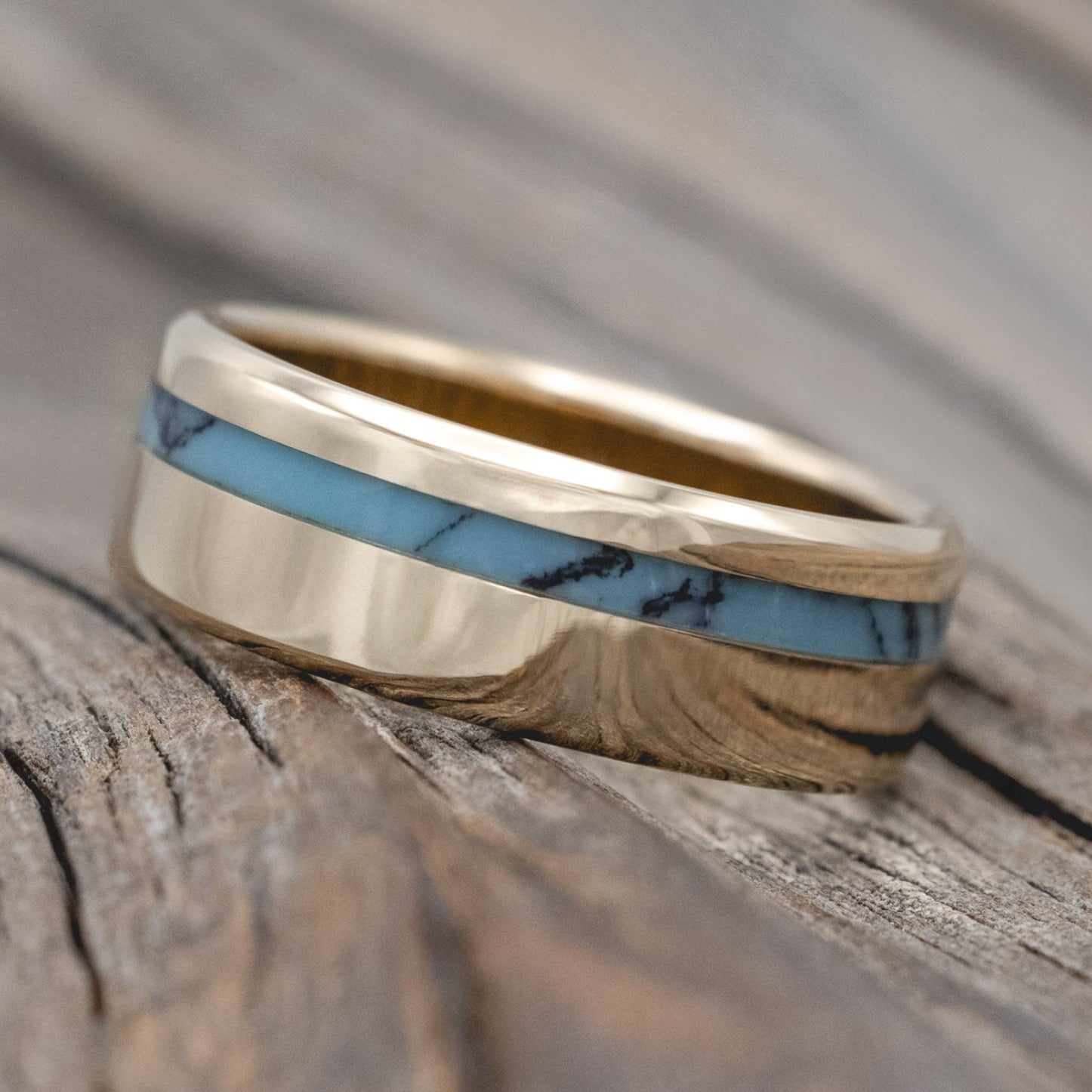 "VERTIGO" - TURQUOISE & BLACK MATRIX TRUSTONE INLAY WEDDING BAND-Staghead Designs