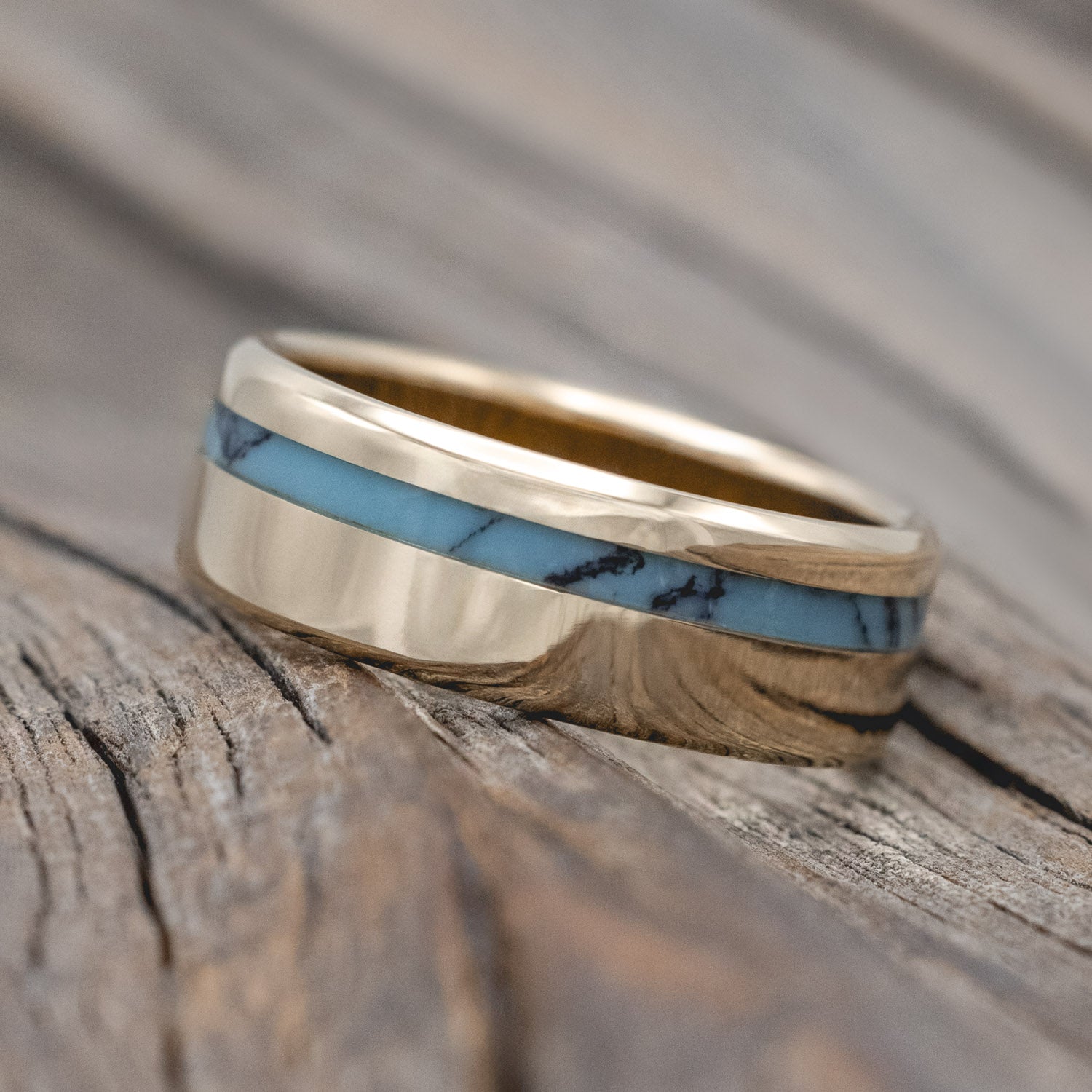 "VERTIGO" - TURQUOISE & BLACK MATRIX TRUSTONE INLAY WEDDING BAND-Staghead Designs