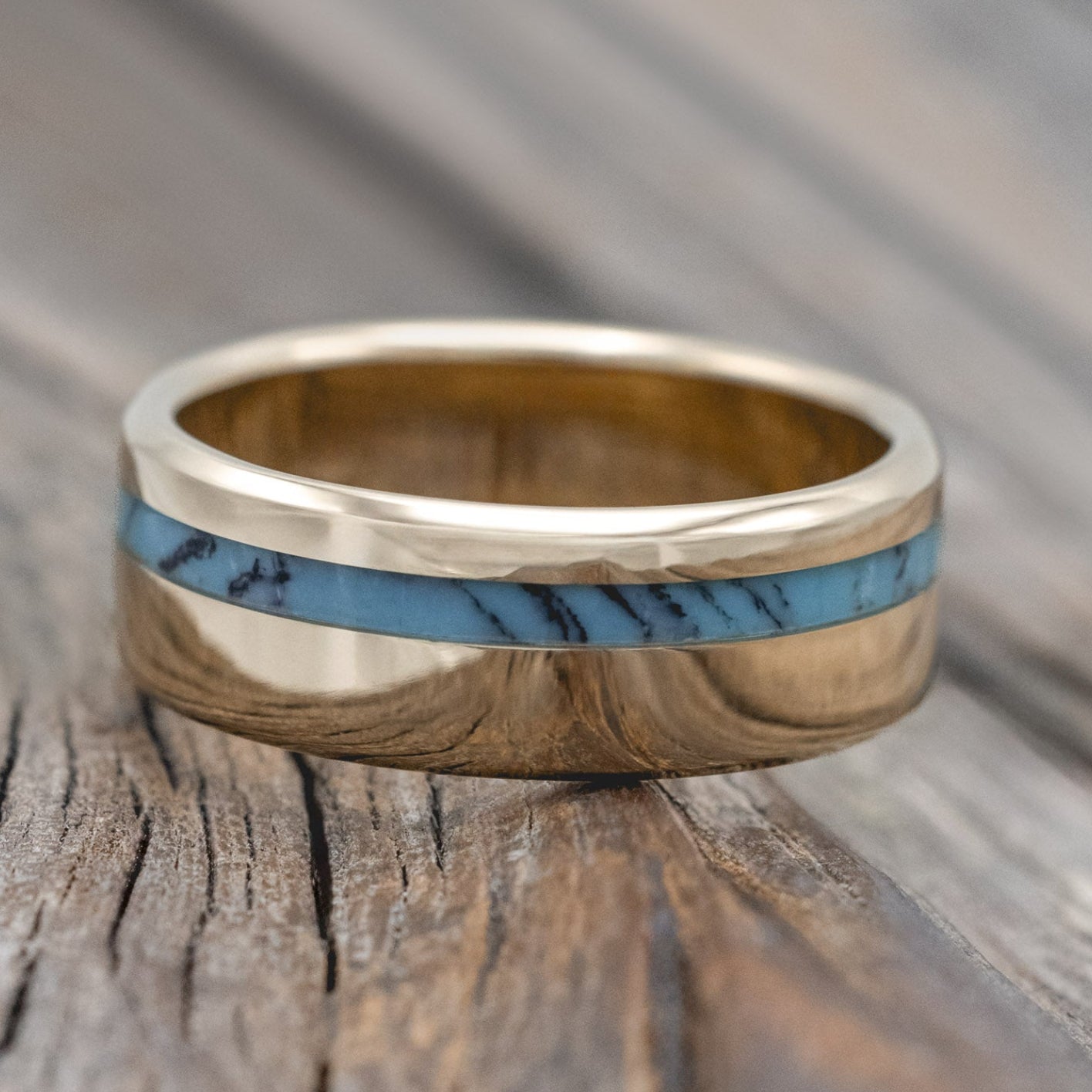 "VERTIGO" - TURQUOISE & BLACK MATRIX TRUSTONE INLAY WEDDING BAND-Staghead Designs
