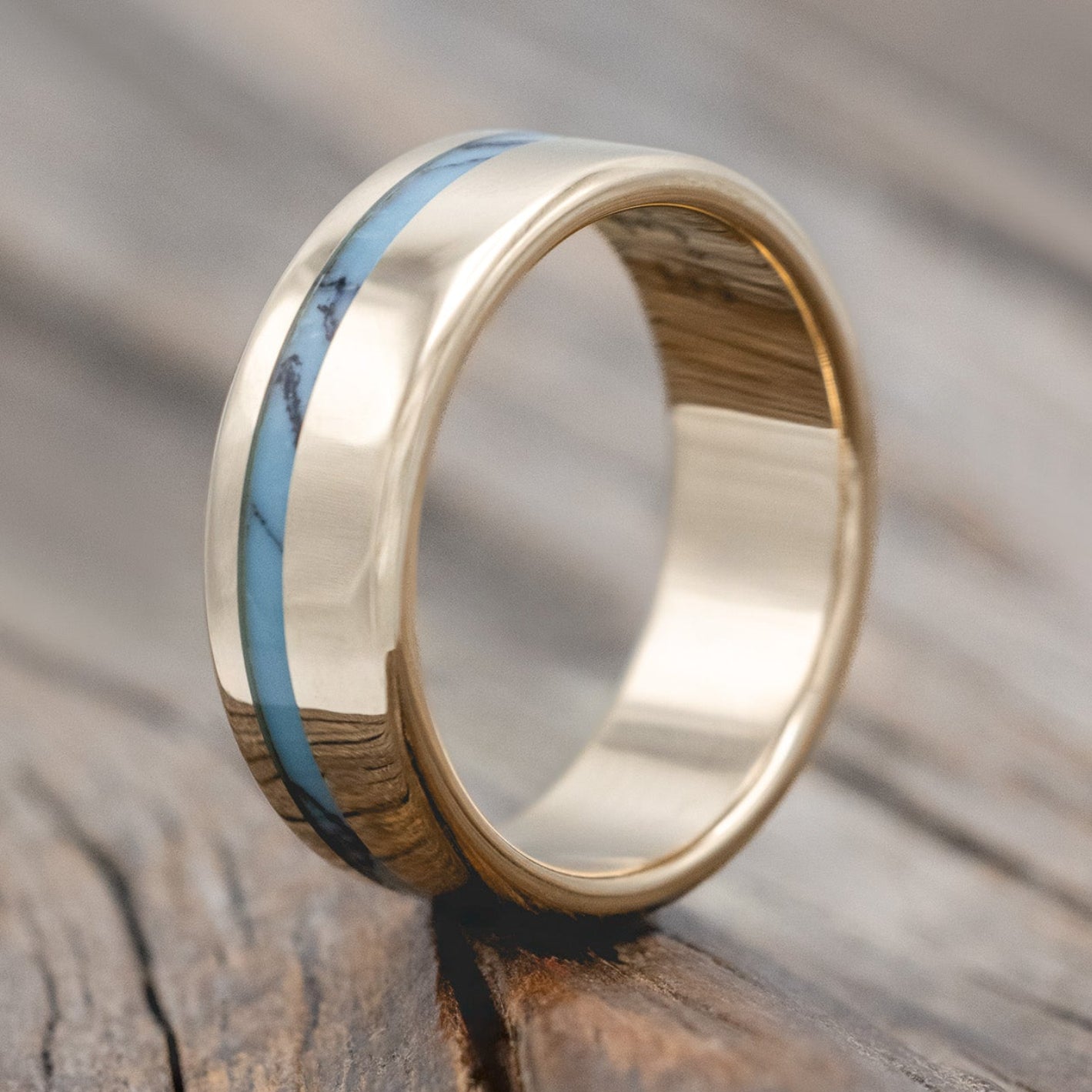 "VERTIGO" - TURQUOISE & BLACK MATRIX TRUSTONE INLAY WEDDING BAND-Staghead Designs