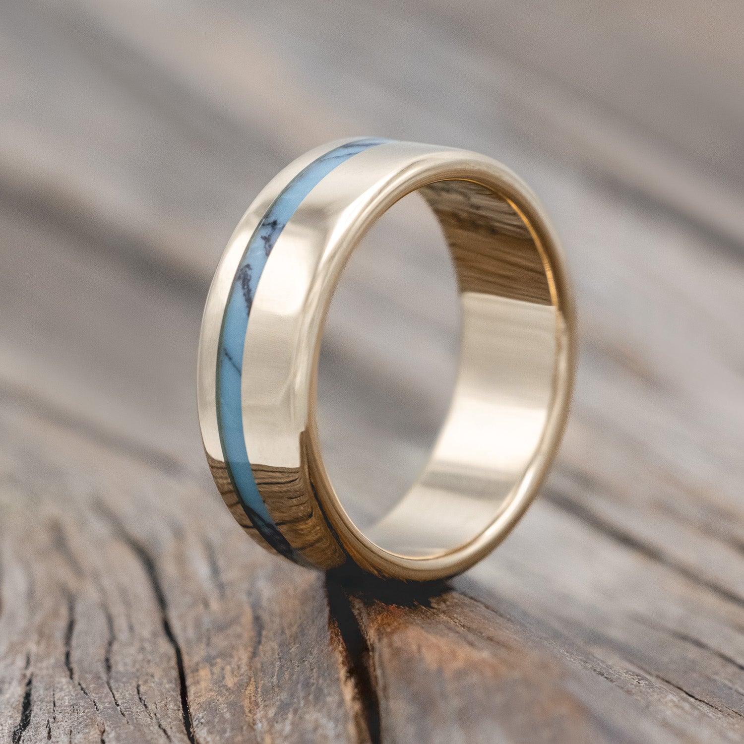 "VERTIGO" - TURQUOISE & BLACK MATRIX TRUSTONE INLAY WEDDING BAND-Staghead Designs