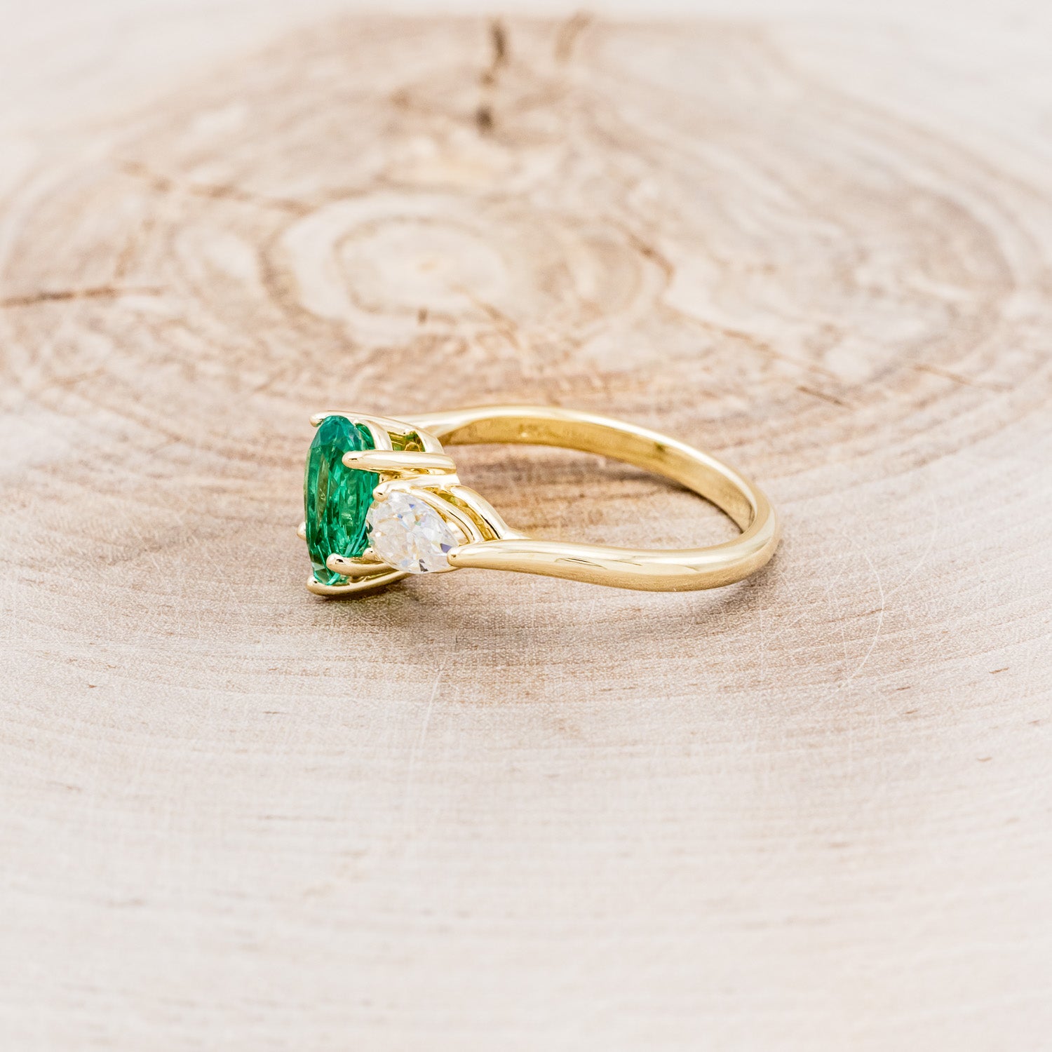 "VOGUE" - PEAR-CUT LAB-GROWN EMERALD ENGAGEMENT RING WITH MOISSANITE ACCENTS-3