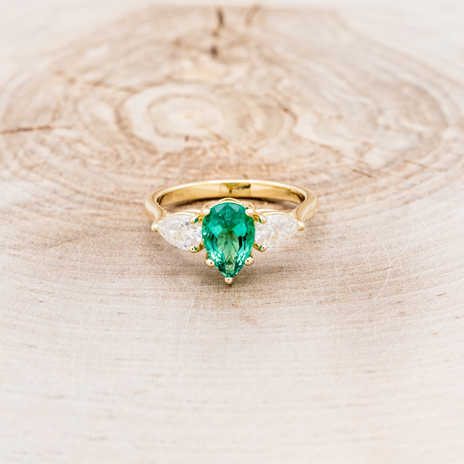 "VOGUE" - PEAR-CUT LAB-GROWN EMERALD ENGAGEMENT RING WITH MOISSANITE ACCENTS-4