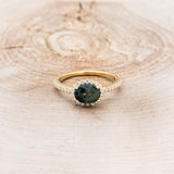 "WHIMSY" - OVAL-SHAPED MOSS AGATE ENGAGEMENT RING WITH DIAMOND ACCENTS & TRACER-25