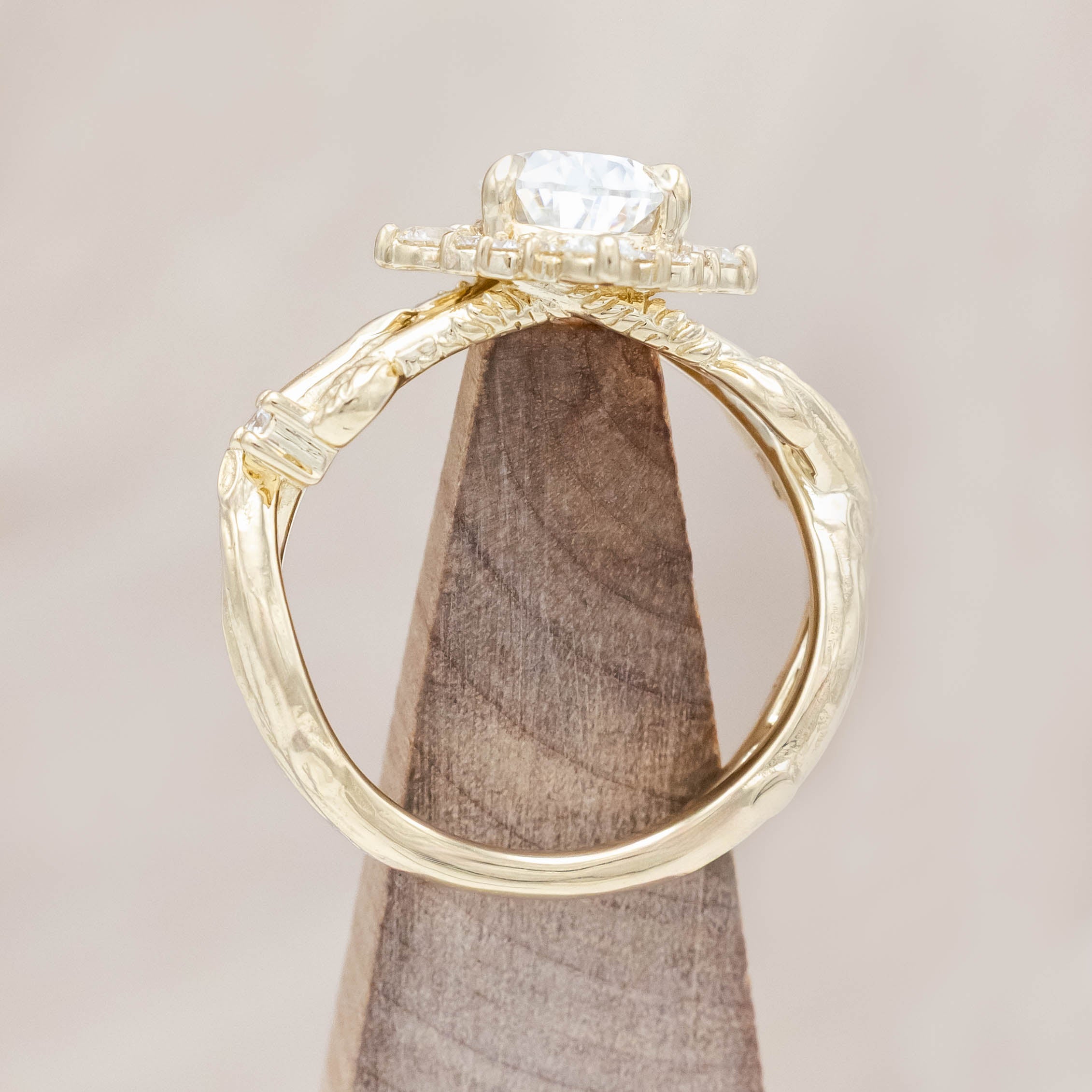 "ARTEMIS ON THE VINE DIVINE" - PEAR ENGAGEMENT RING WITH DIAMOND ACCENTS & A BRANCH-STYLE BAND-Staghead Designs