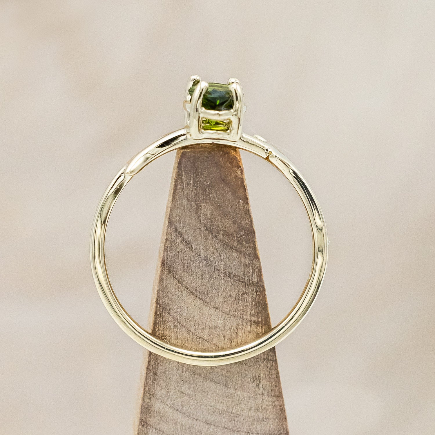 "ARTEMIS" - PEAR GREEN TOURMALINE ENGAGEMENT RING WITH AN ANTLER-STYLE STACKING BAND WITH DIAMOND ACCENT-Staghead Designs