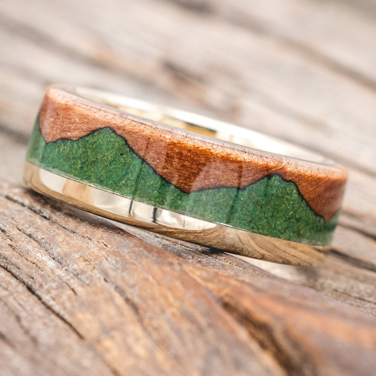 "EZRA" - REDWOOD & MOSS WEDDING RING-Staghead Designs