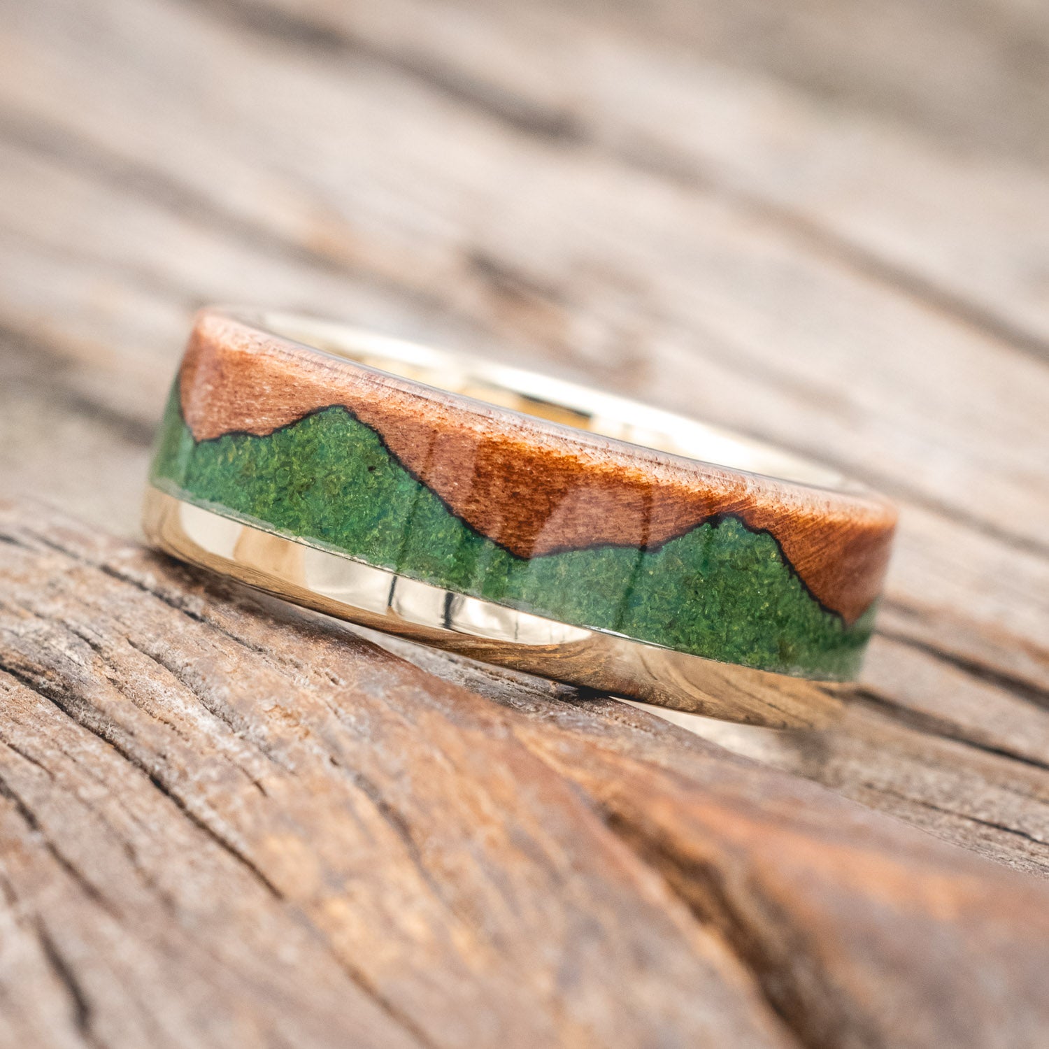 "EZRA" - REDWOOD & MOSS WEDDING RING-Staghead Designs