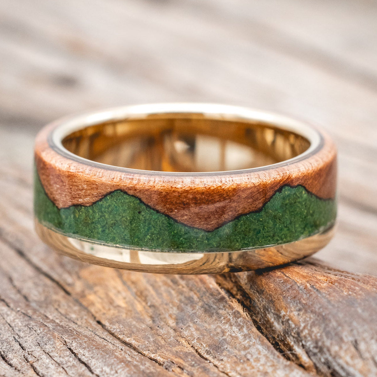 "EZRA" - REDWOOD & MOSS WEDDING RING-Staghead Designs