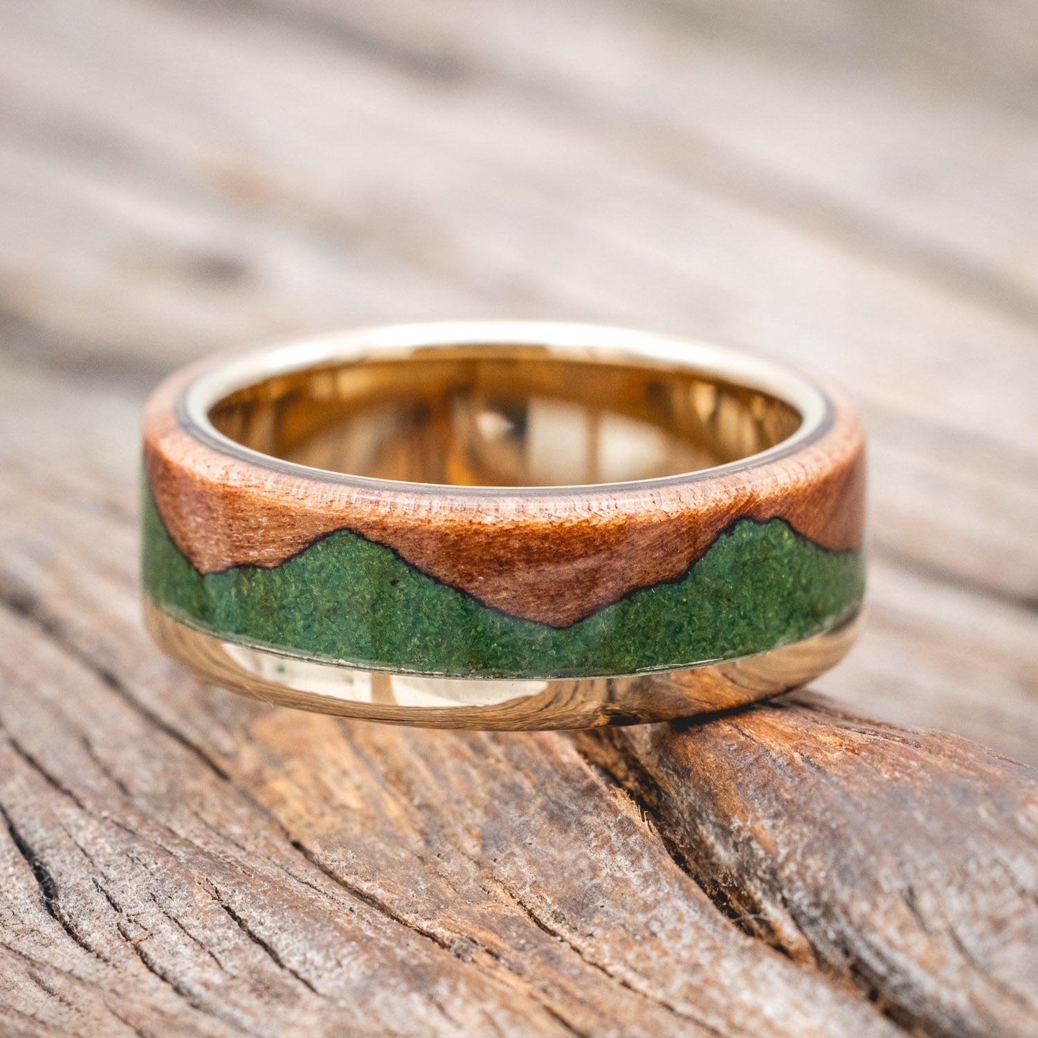 "EZRA" - REDWOOD & MOSS WEDDING RING-Staghead Designs