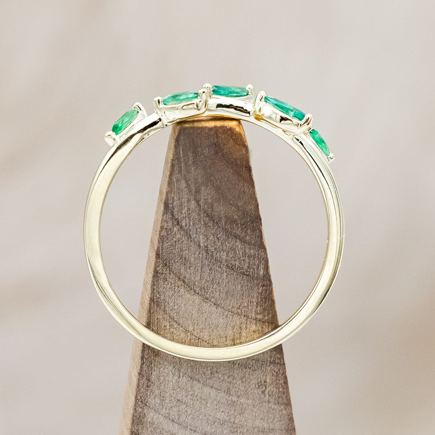 "IDHAL" - MARQUISE LAB-GROWN EMERALD LEAF RING WITH 14K GOLD-Staghead Designs