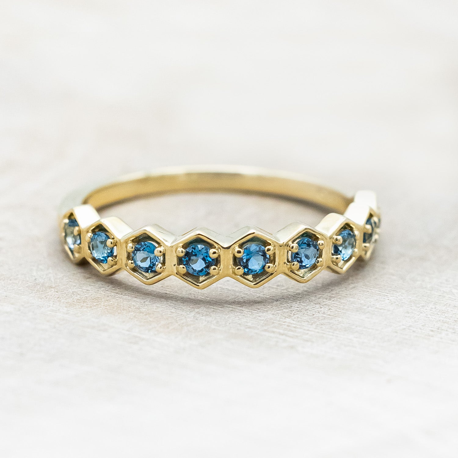 LONDON BLUE TOPAZ HEXAGON STACKING BAND-Staghead Designs