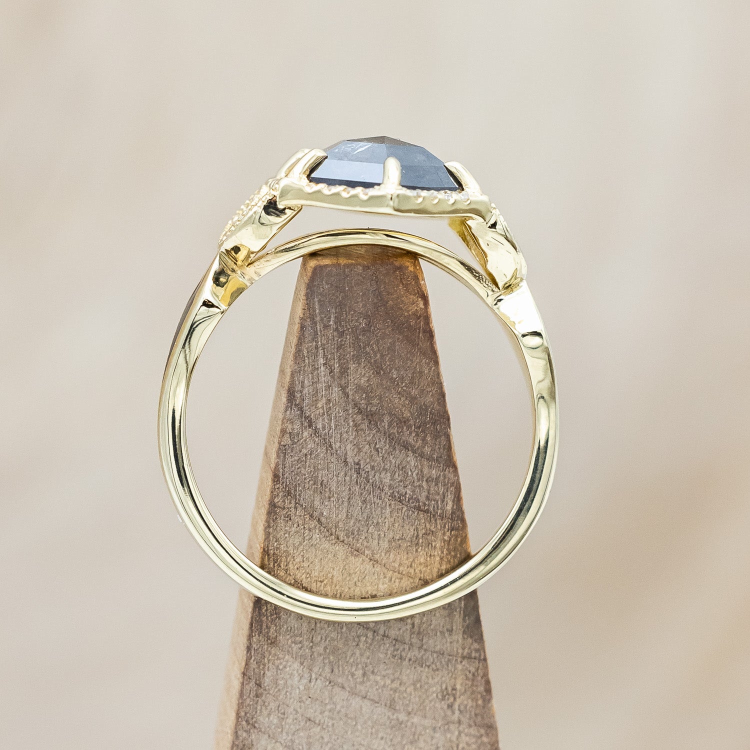 "LUCY IN THE SKY" - HEXAGON ROSECUT SALT & PEPPER ENGAGEMENT RING WITH JET STONE INLAYS-Staghead Designs