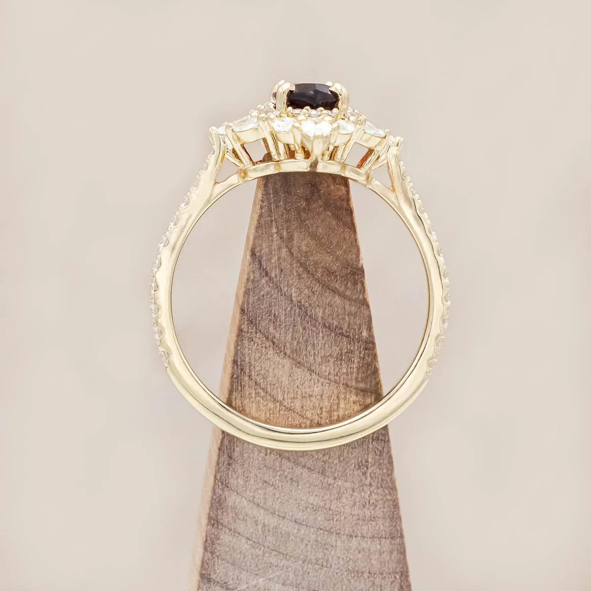 "North Star" - Marquise Cut Garnet Engagement Ring With Diamond Halo & Accents - 14K Yellow Gold - Size 7 1/4