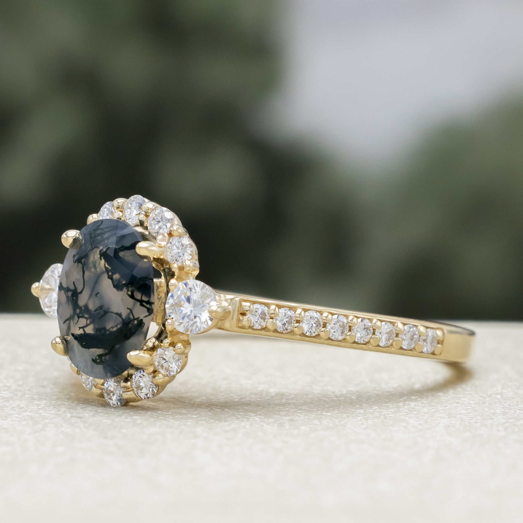 "OPHELIA" - OVAL CUT ENGAGEMENT RING WITH DIAMOND HALO & ACCENTS-Staghead Designs