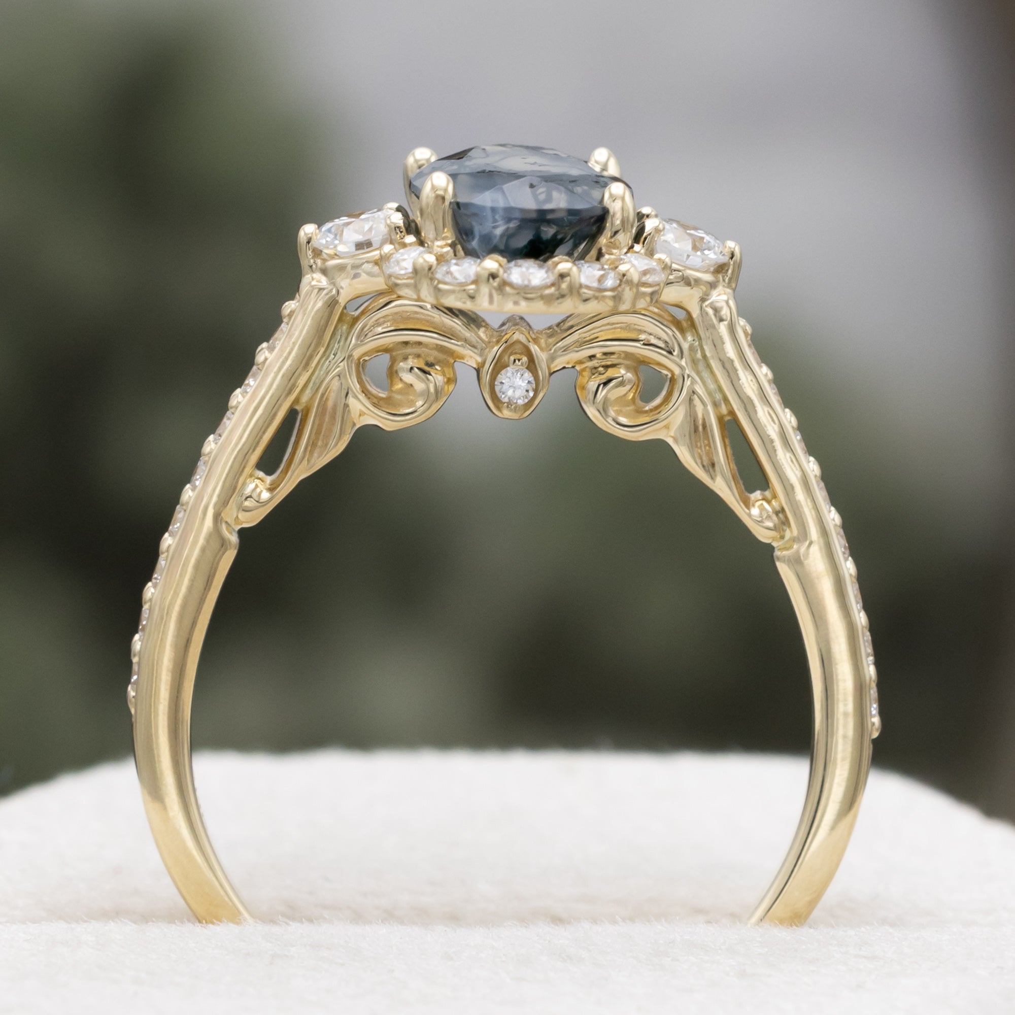 "OPHELIA" - OVAL CUT ENGAGEMENT RING WITH DIAMOND HALO & ACCENTS-Staghead Designs