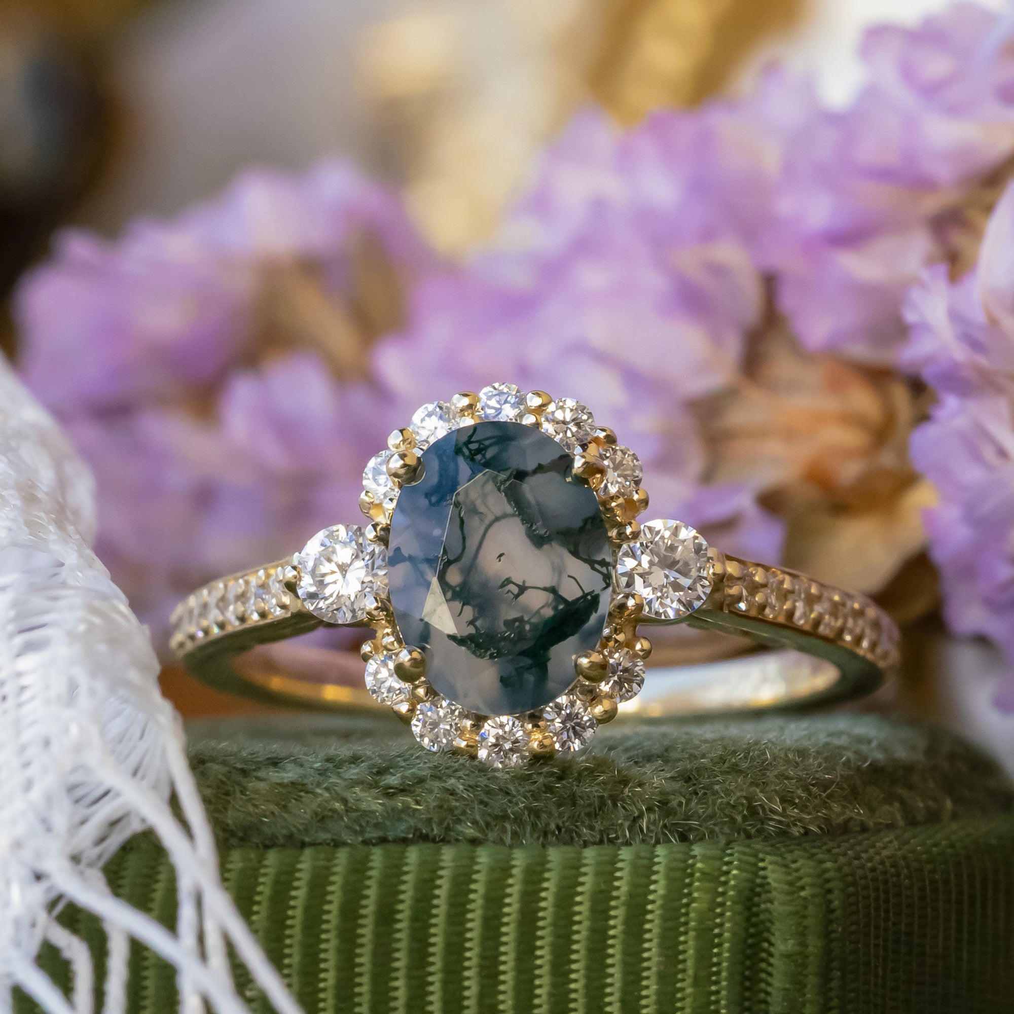 アスティエ　クリスマスオーナメント　ENGAGEMENT RING YG_OPHELIA_OVAL_CUT_MOSS_AGATE