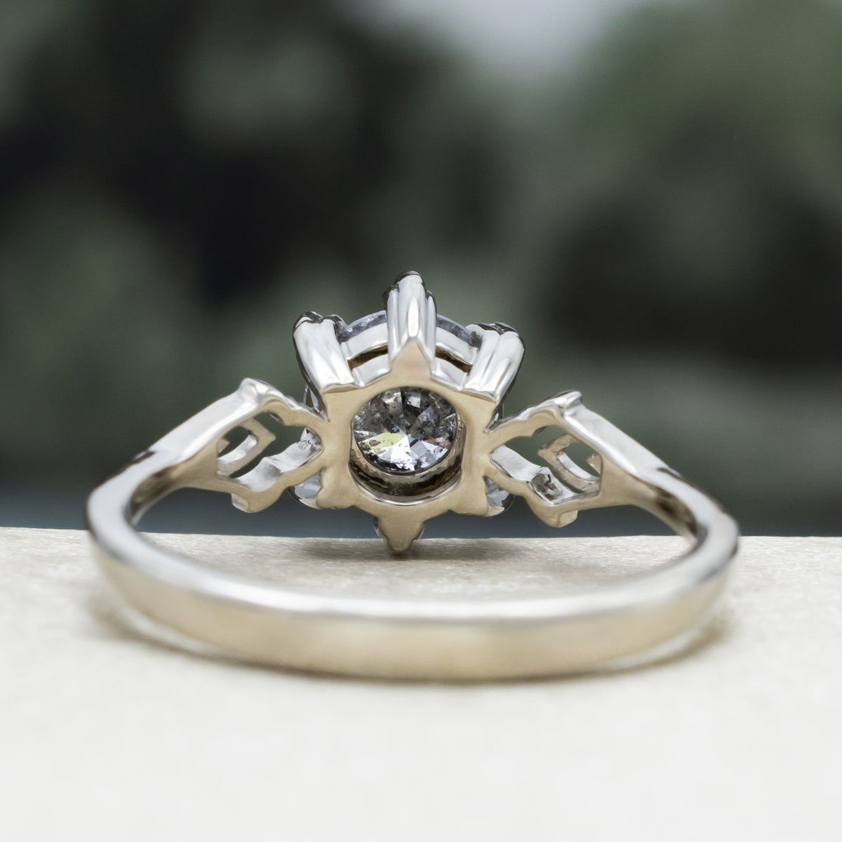 "Morrigan" - Solitaire Round Cut Salt & Pepper Diamond Engagement Ring - Ready To Ship