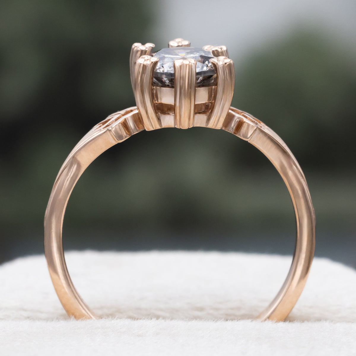 "Morrigan" - Solitaire Round Cut Salt & Pepper Diamond Engagement Ring - Ready To Ship