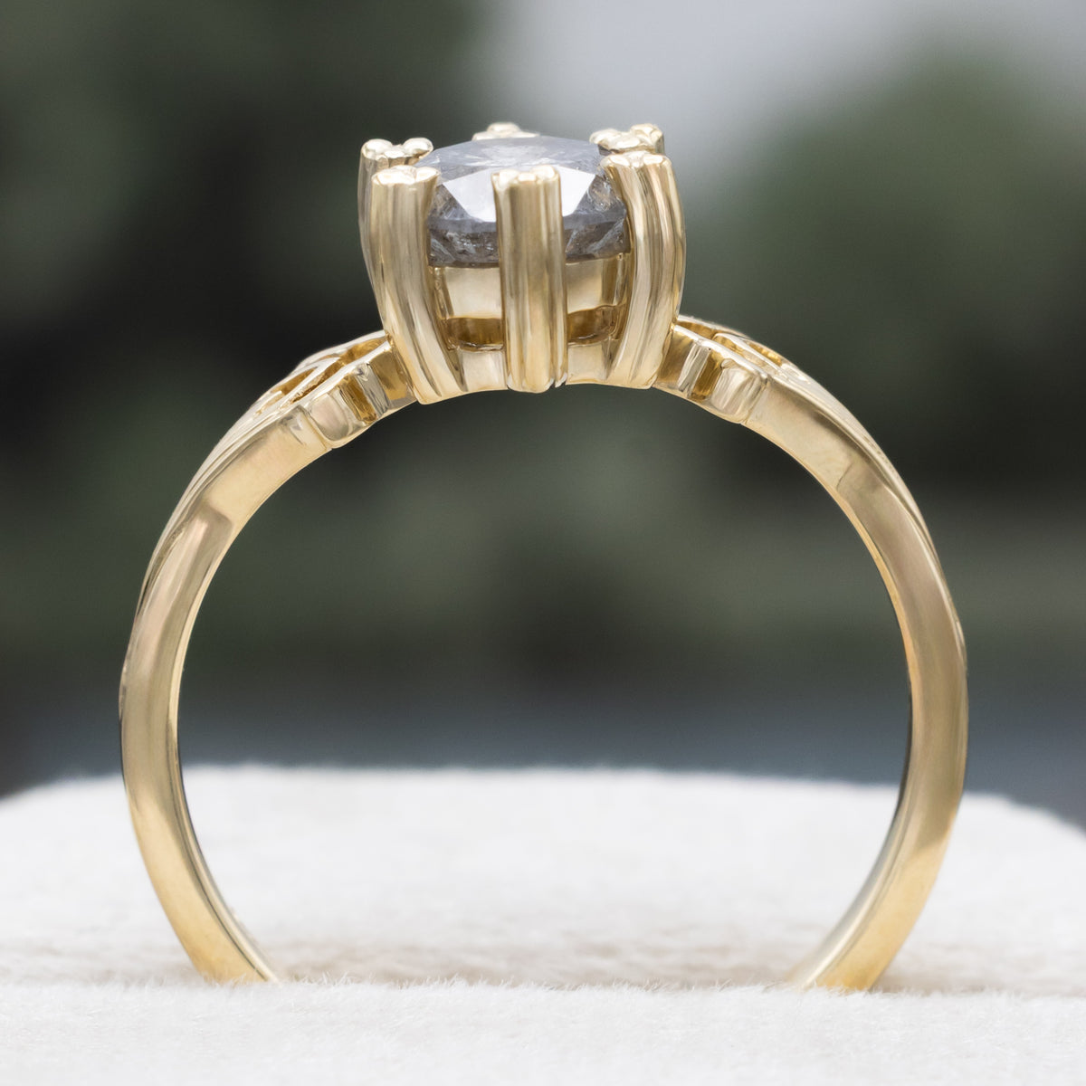"Morrigan" - Solitaire Round Cut Salt & Pepper Diamond Engagement Ring - Ready To Ship
